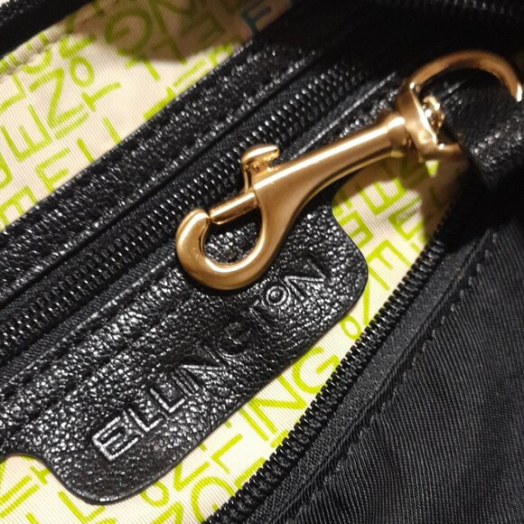 Leather Nylon Ellington Medium Size Solid Black Gold Shoulder Bag Minimalist - Picture 13 of 14